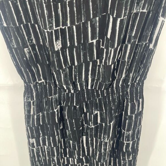 DKNY DKNYC A Line Dress Silk Printed Short Sleeve Key Hole Neck Black Small - Picture 11 of 15